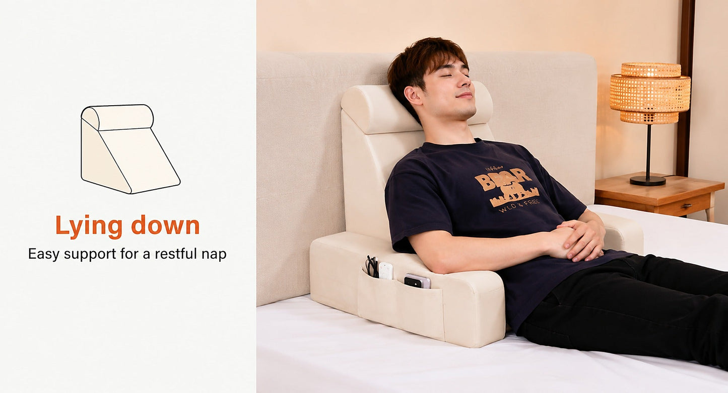 Loftora Wedge Reading Pillow – in use reading in bed